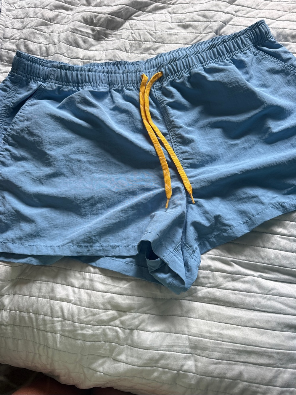 Alpine Design Light Blue Athletic Shorts with Yellow Drawstring